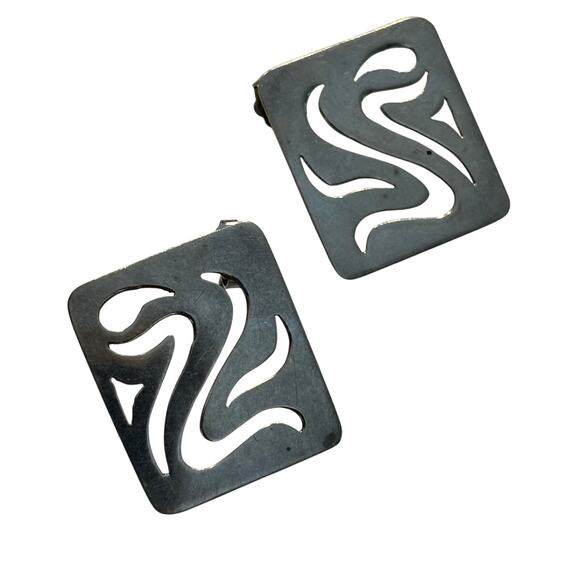 Vintage Sterling silver pierced earrings modern art to wear mod mid century - Picture 6 of 7